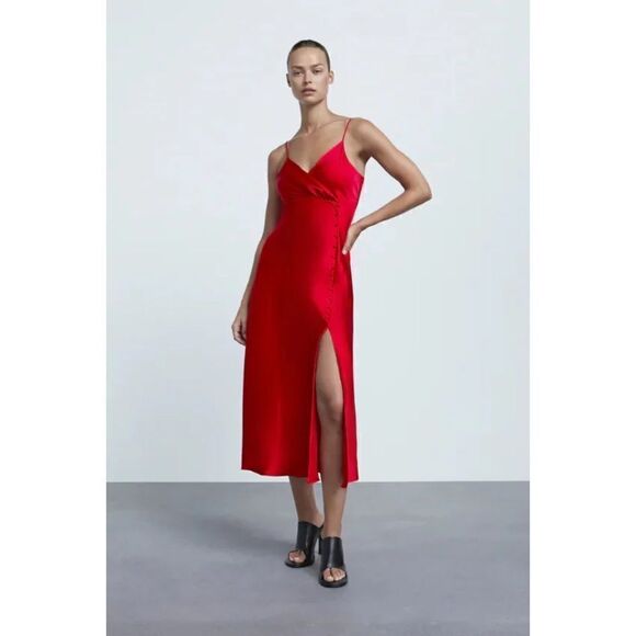 Zara Satin Effect Midi Dress - Picture 3 of 16